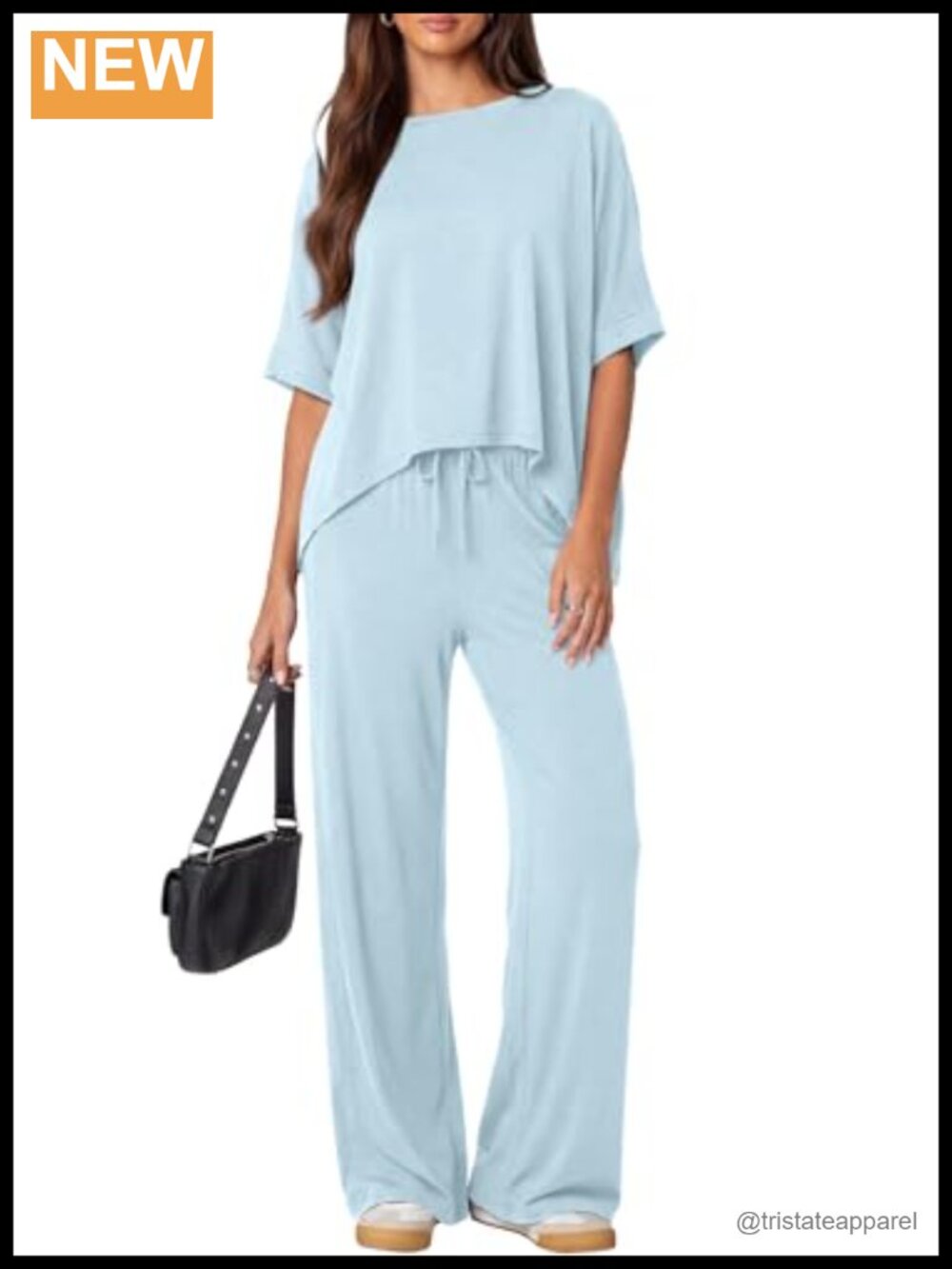 Womens 2 Piece Lounge Set Short Sleeve Top Wide Leg Drawstring Pants Travel